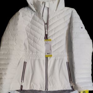Tommy Hilfiger Women's Puffer Lightweight Hooded Stretch Jacket with Dra…